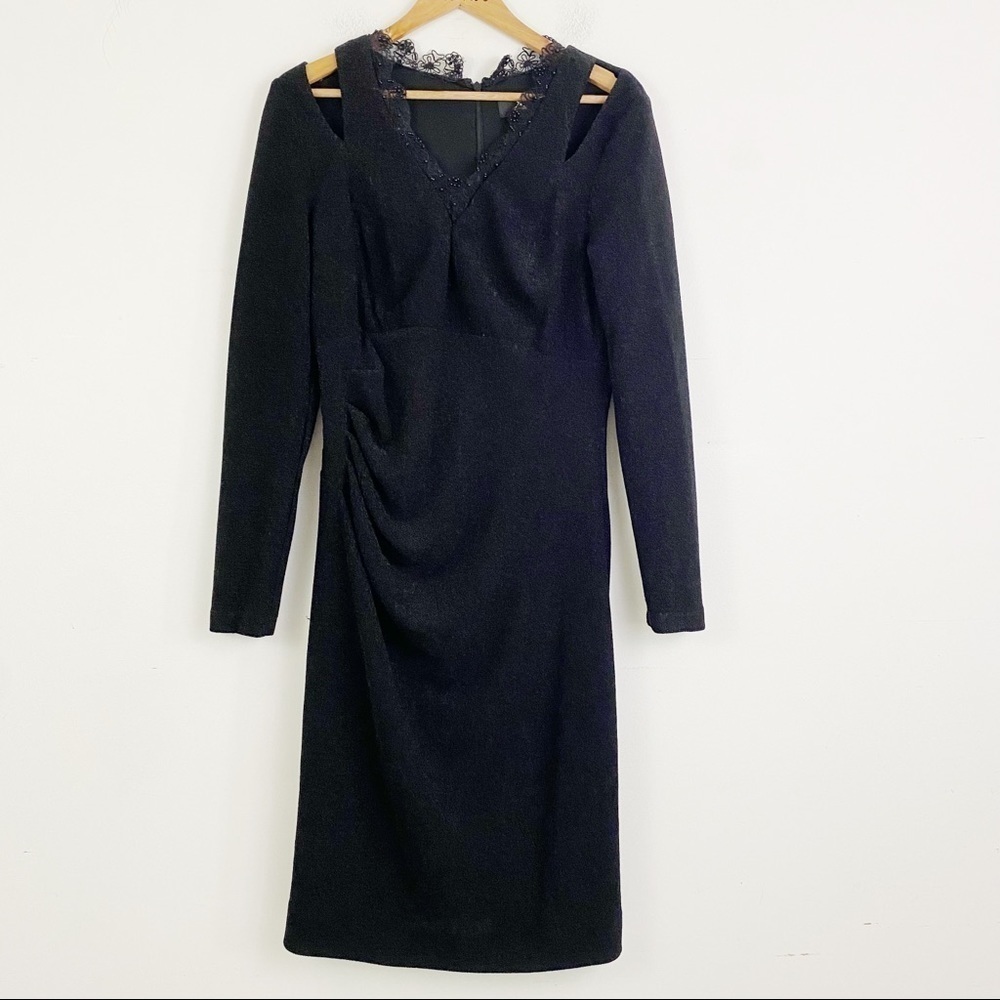 X BY XSCAPE black glitter long sleeve mini dress